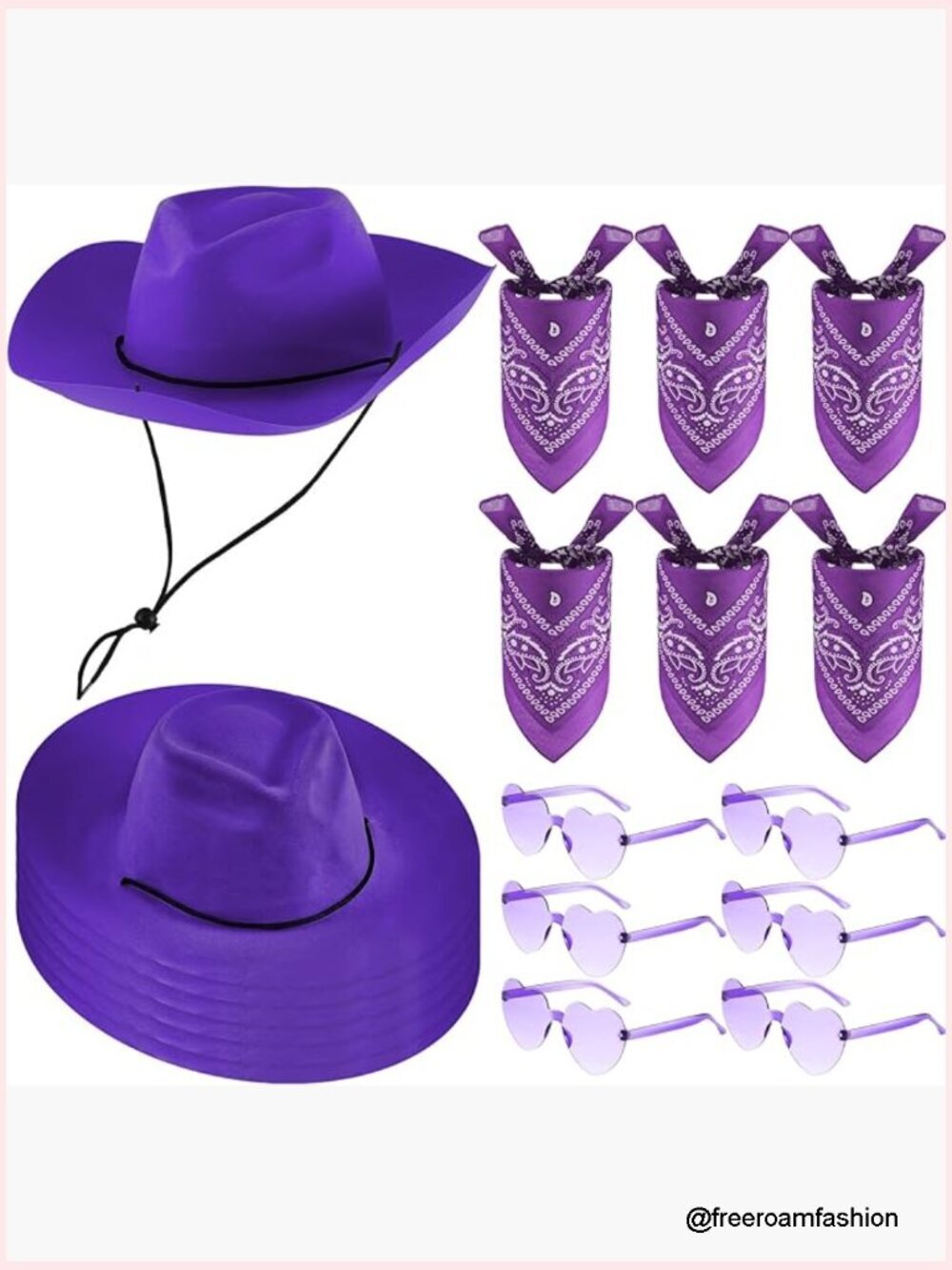 Western Cowboy Hat Set with Bandanas and Heart Glasses
